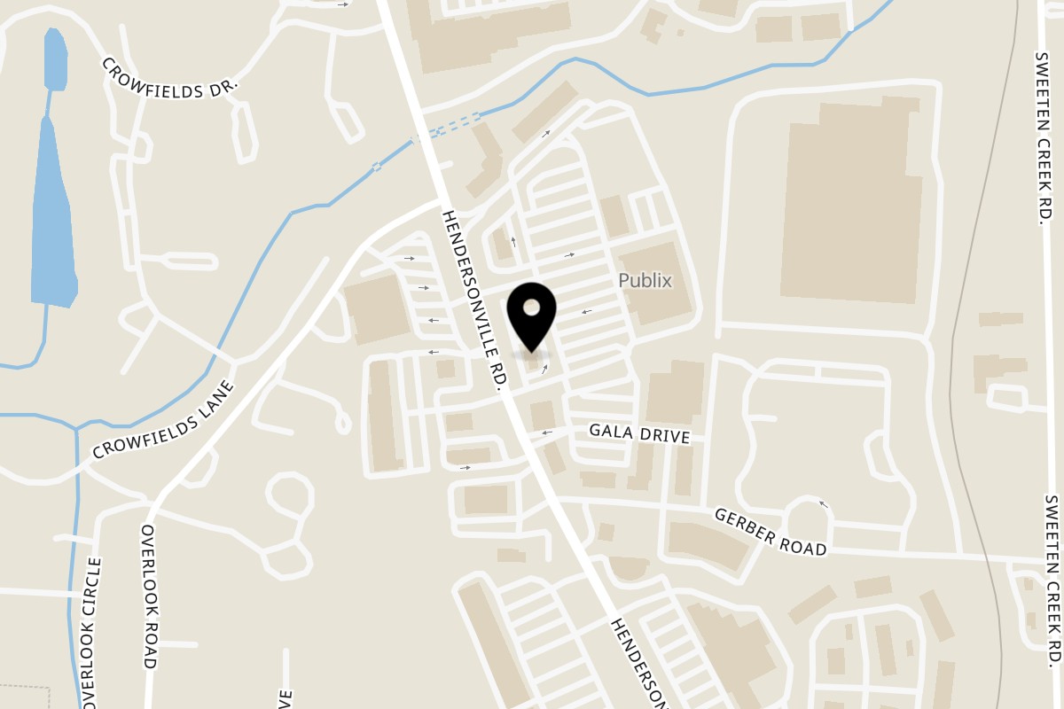 Map showing the location of Typhoon Noodle on 1834 Hendersonville Rd in Asheville